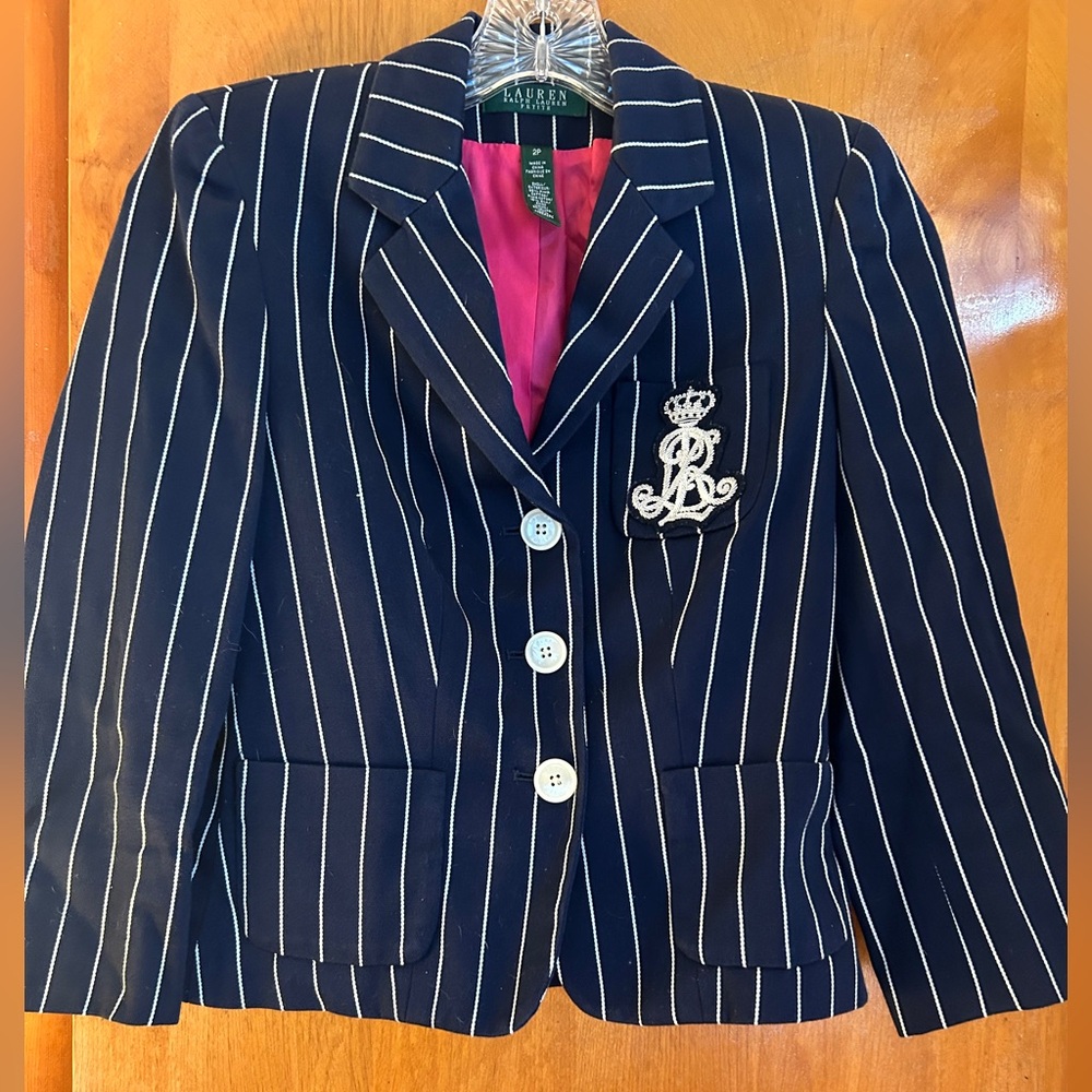 Navy blue and white pin striped Ralph Lauren Blazer